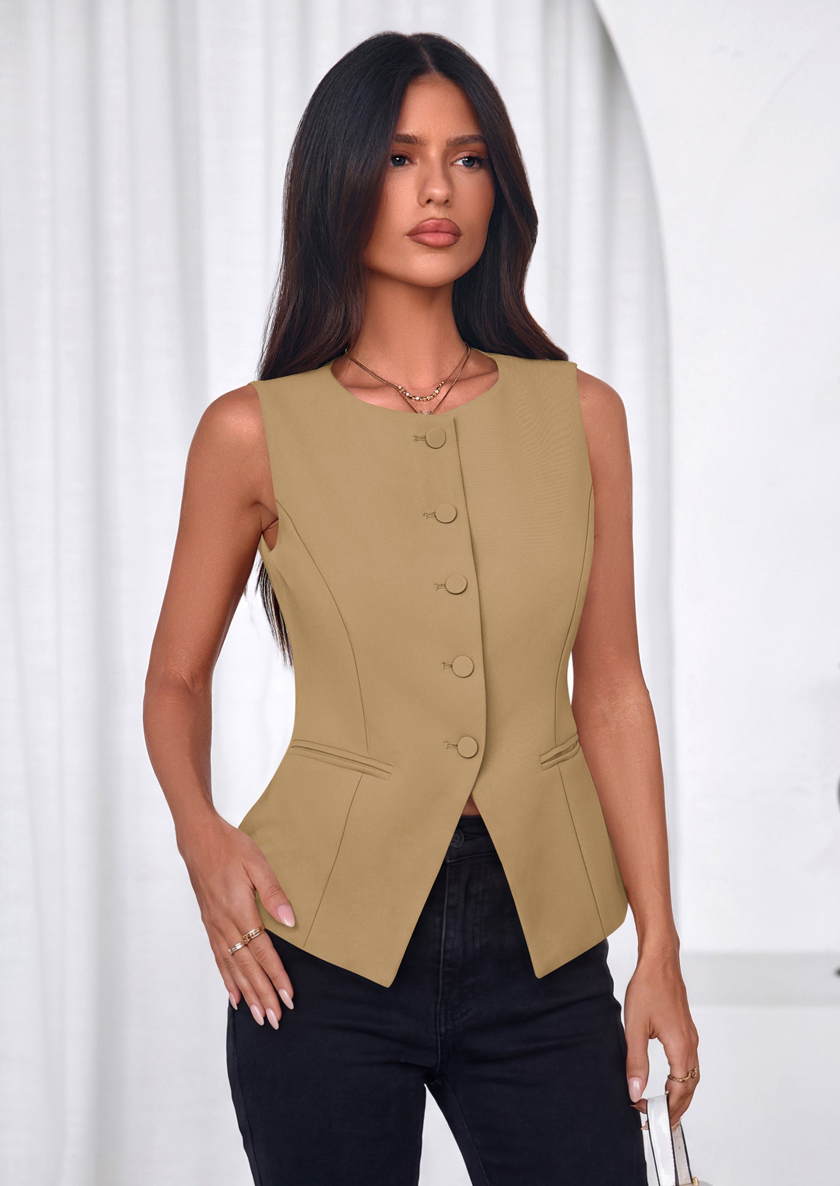 PRETTYGARDEN Womens Vests Top Trendy 2026 Spring Sleeveless Blazer Suit Summer Business Casual Work Button Down Waistcoat PRETTYGARDEN