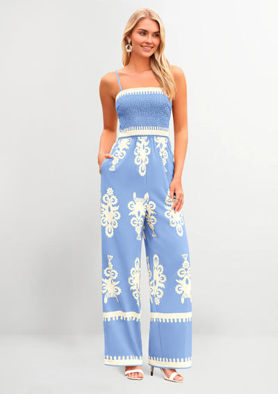 PRETTYGARDEN Boho Jumpsuits Beach Vacation Outfits Spaghetti Strap Wide Leg Pants Rompers