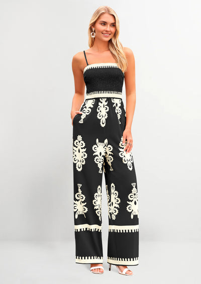 PRETTYGARDEN Boho Jumpsuits Beach Vacation Outfits Spaghetti Strap Wide Leg Pants Rompers