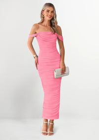 PRETTYGARDEN Womens Off The Shoulder Dress Ruched Bodycon Sleeveless Split Cocktail Party Maxi Dresses