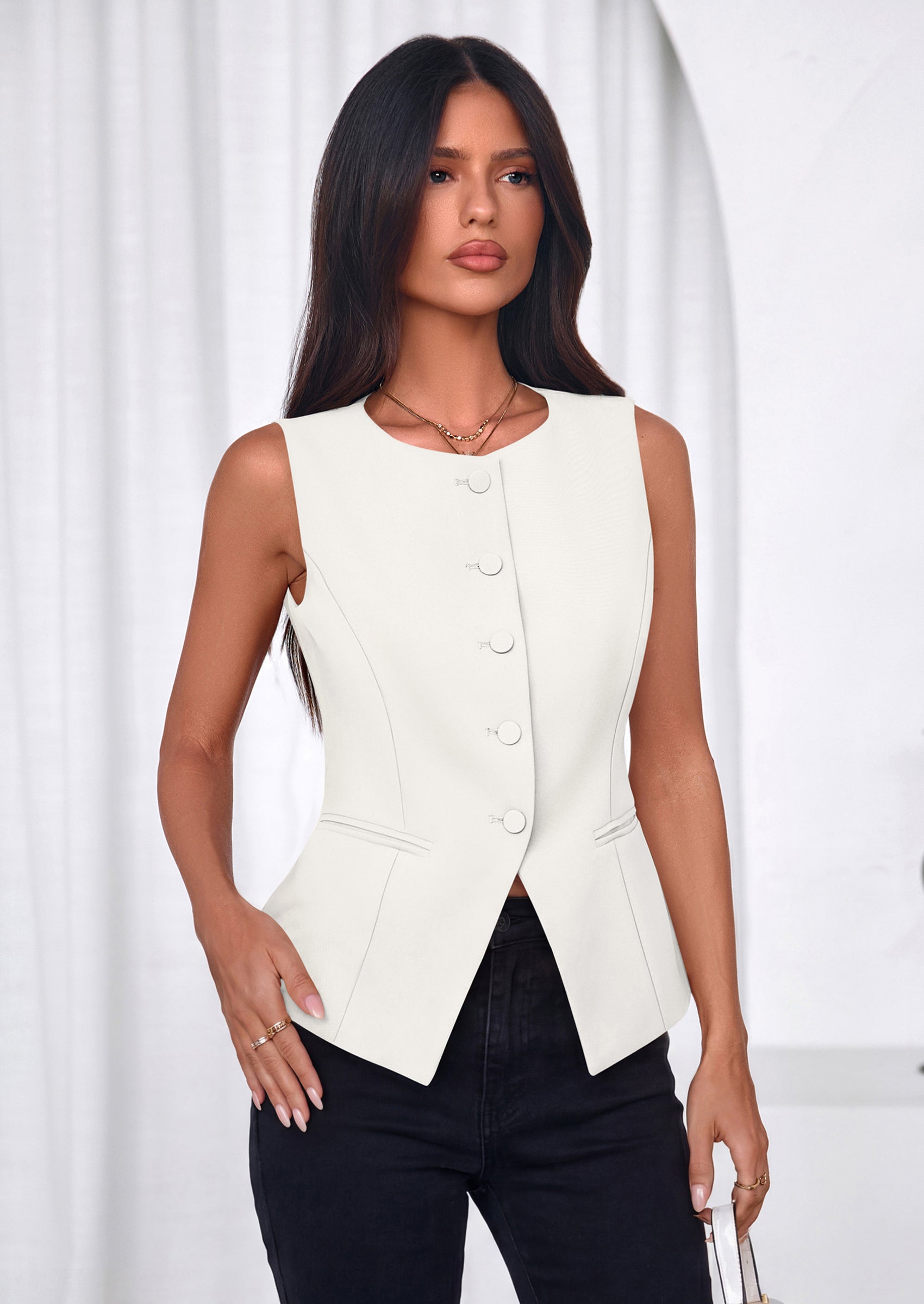 PRETTYGARDEN Womens Vests Top Trendy 2026 Spring Sleeveless Blazer Suit Summer Business Casual Work Button Down Waistcoat PRETTYGARDEN