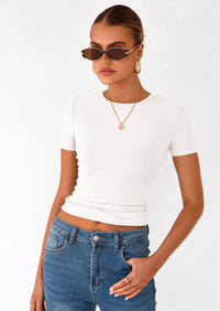 PRETTYGARDEN Women Summer Crew Neck Short Sleeve Tops Ribbed Knit Slim Fit Fashion Basic Tee Shirts Casual Going Out Top PRETTYGARDEN