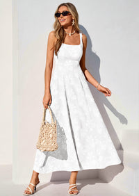 PRETTYGARDEN Womens Summer Maxi Dresses Casual Sleeveless Square Neck Jacquard Flowy Wedding Guest Beach Boho Long Dress