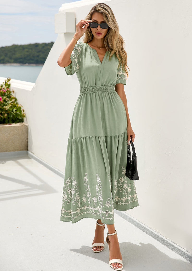 PRETTYGARDEN Women's Summer Boho Maxi Dress Spring Floral Short Sleeve