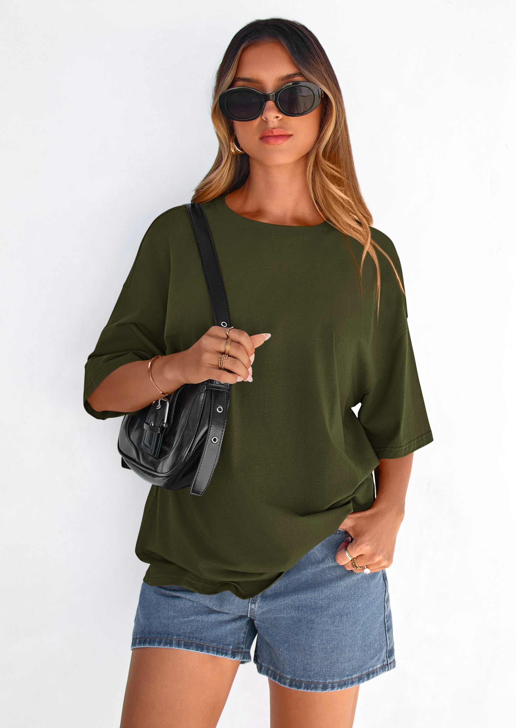 PRETTYGARDEN Women's Spring Going Out Tops Casual Short Sleeve Crewneck Loose Fit Basic Cute Tee Shirts Summer Outfits PRETTYGARDEN