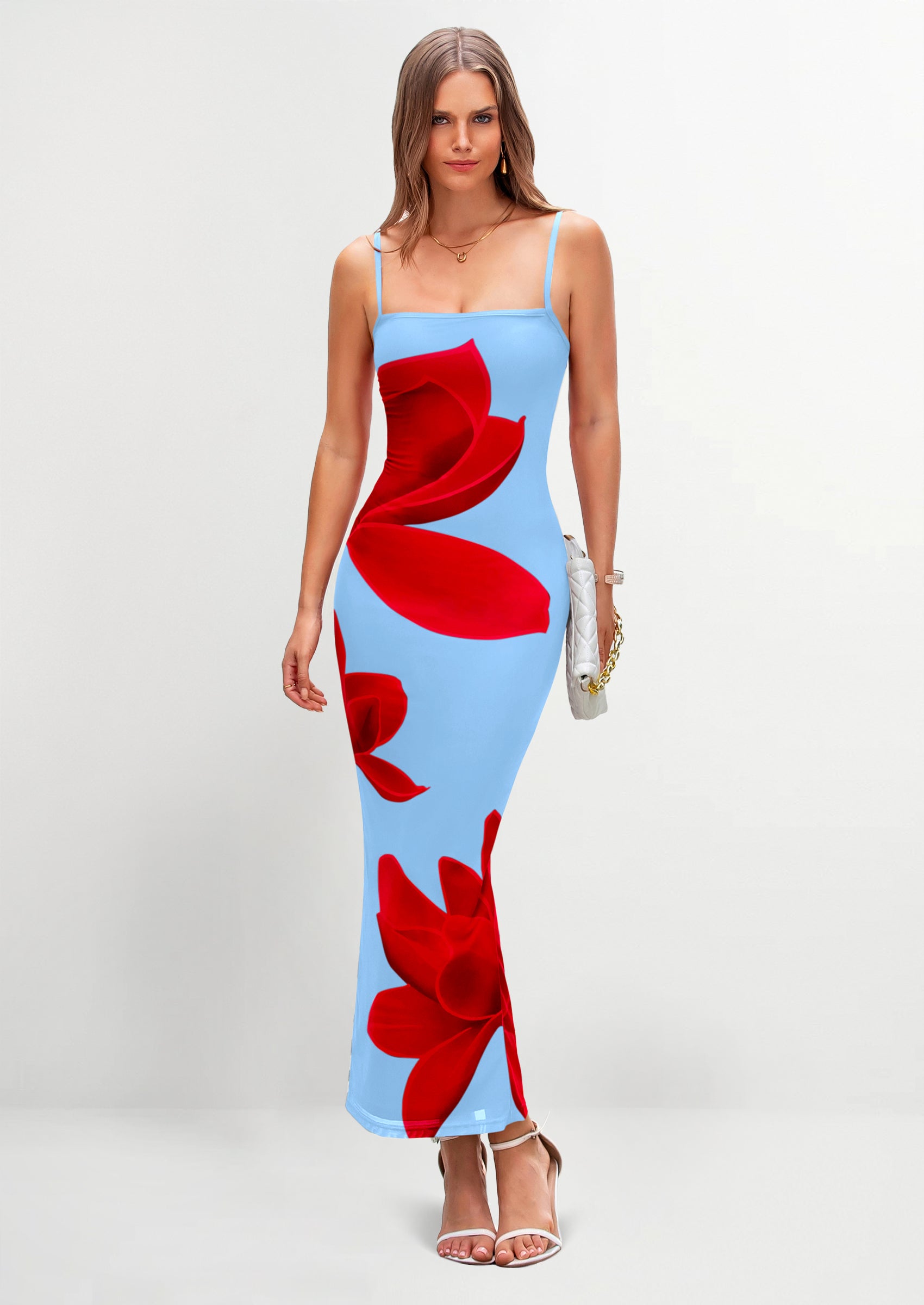 PRETTYGARDEN Womens Floral Maxi Dress Sexy Spaghetti Strap Slip Bodycon Mesh Beach Vacation Dresses