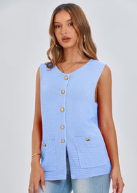 PRETTYGARDEN Women's Knit Sweater Vest Summer Sleeveless Button Down Tank Tops Trendy Business Casual Outfits PRETTYGARDEN