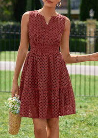 PRETTYGARDEN Women's Summer Dresses Sleeveless V Neck Eyelet Hollow Out Swing A Line Beach Vacation Sun Dress