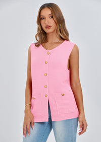 PRETTYGARDEN Women's Knit Sweater Vest Summer Sleeveless Button Down Tank Tops Trendy Business Casual Outfits