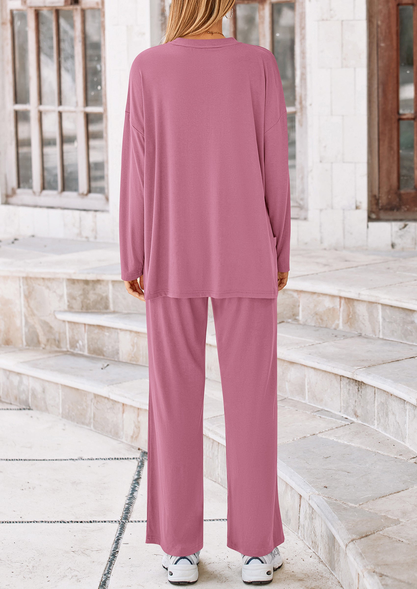 PRETTYGARDEN Women's Two Piece Lounge Sets Matching Long Sleeve Shirts Wide Leg Pants Tracksuits Travel Outfits Fall Clothes