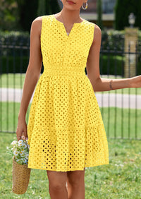 PRETTYGARDEN Women's Summer Dresses Sleeveless V Neck Eyelet Hollow Out Swing A Line Beach Vacation Sun Dress