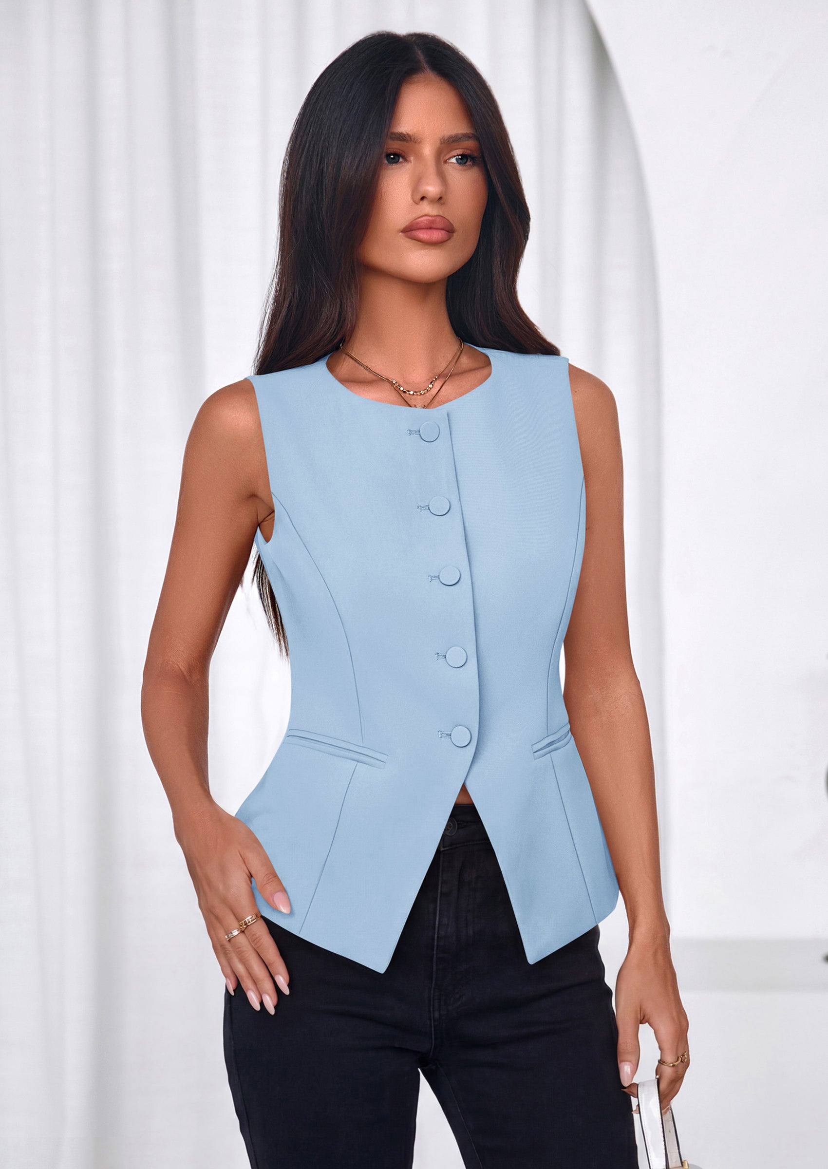 PRETTYGARDEN Womens Vests Top Trendy 2026 Spring Sleeveless Blazer Suit Summer Business Casual Work Button Down Waistcoat PRETTYGARDEN