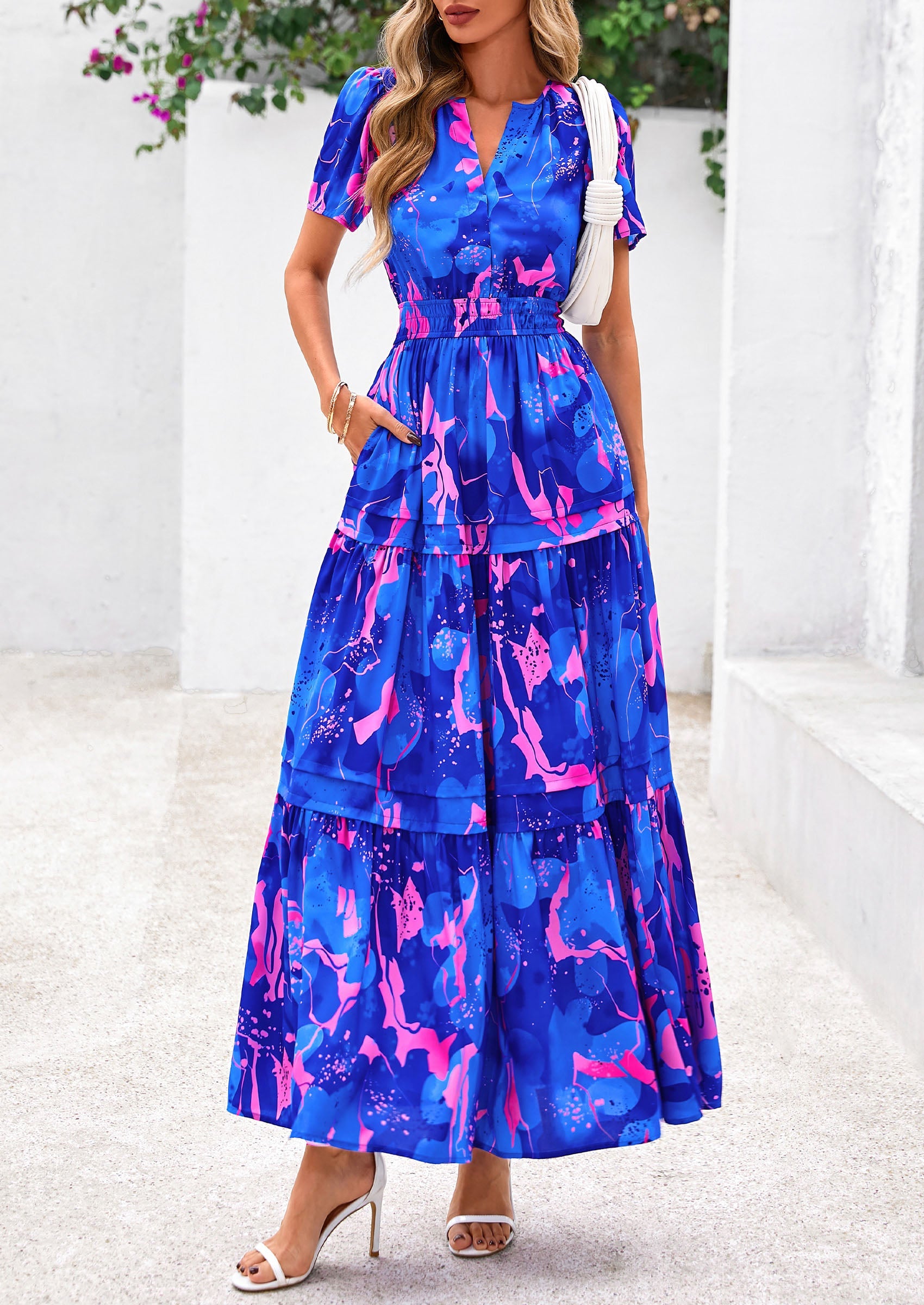 PRETTYGARDEN Women's Boho Maxi Dresses Floral Short Sleeve V Neck A Li PRETTYGARDEN Women's Boho Maxi Dresses Floral Short Sleeve V Neck A Li