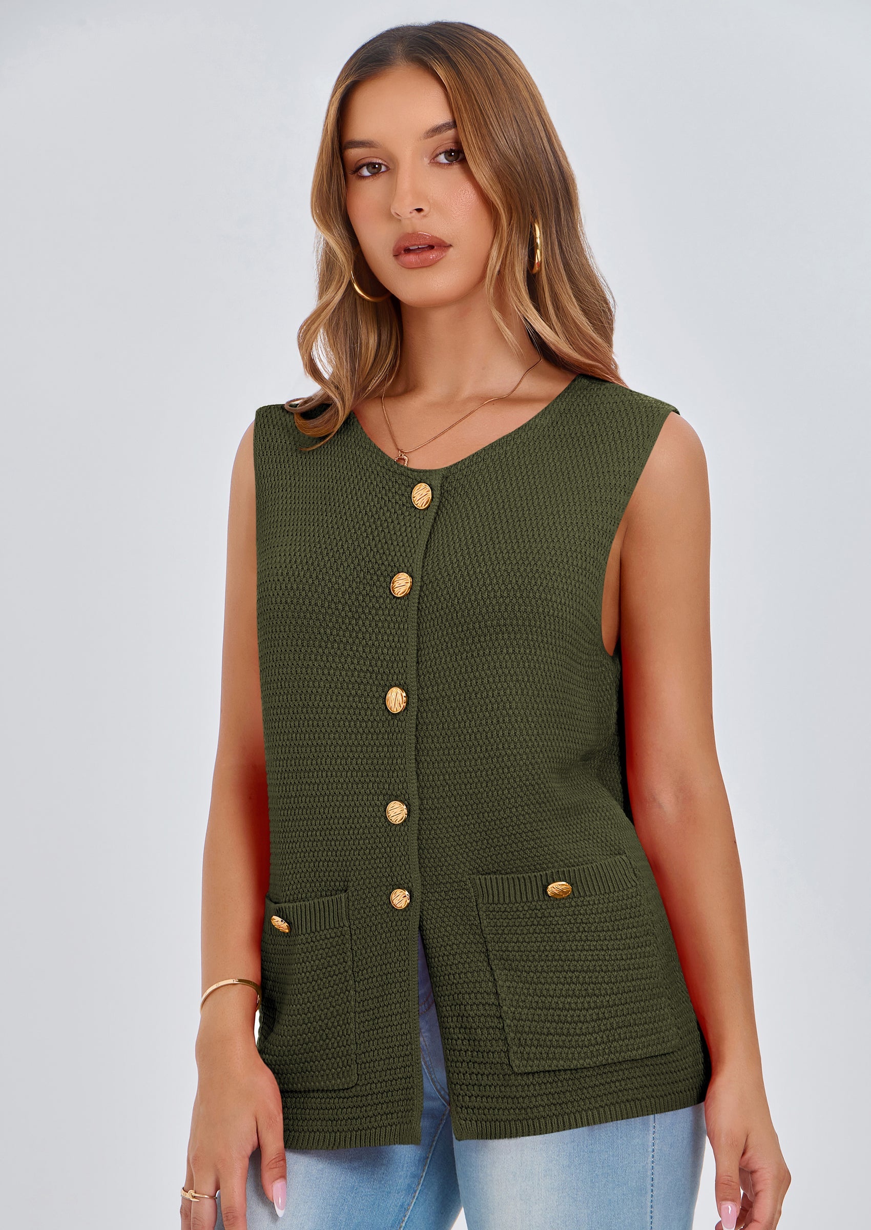 PRETTYGARDEN Women's Knit Sweater Vest Summer Sleeveless Button Down Tank Tops Trendy Business Casual Outfits PRETTYGARDEN