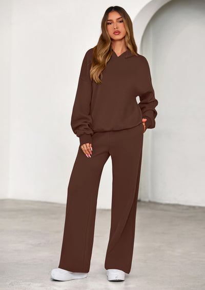 PRETTYGARDEN Womens Sweatsuits 2 Piece Set Casual Winter Long Sleeve Hoodie Loose Wide Leg Sweatpants Fall Tracksuit