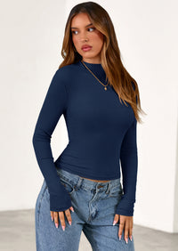 PRETTYGARDEN Women's Turtleneck Long Sleeve Shirts Fall Basic Tees Ribbed Fitted Tops Thermal Layering Knit Top Clothes