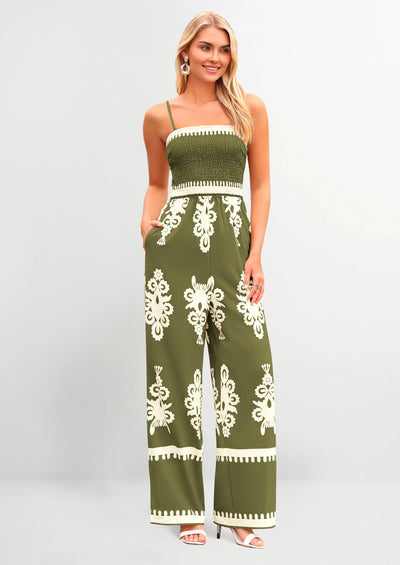 PRETTYGARDEN Boho Jumpsuits Beach Vacation Outfits Spaghetti Strap Wide Leg Pants Rompers