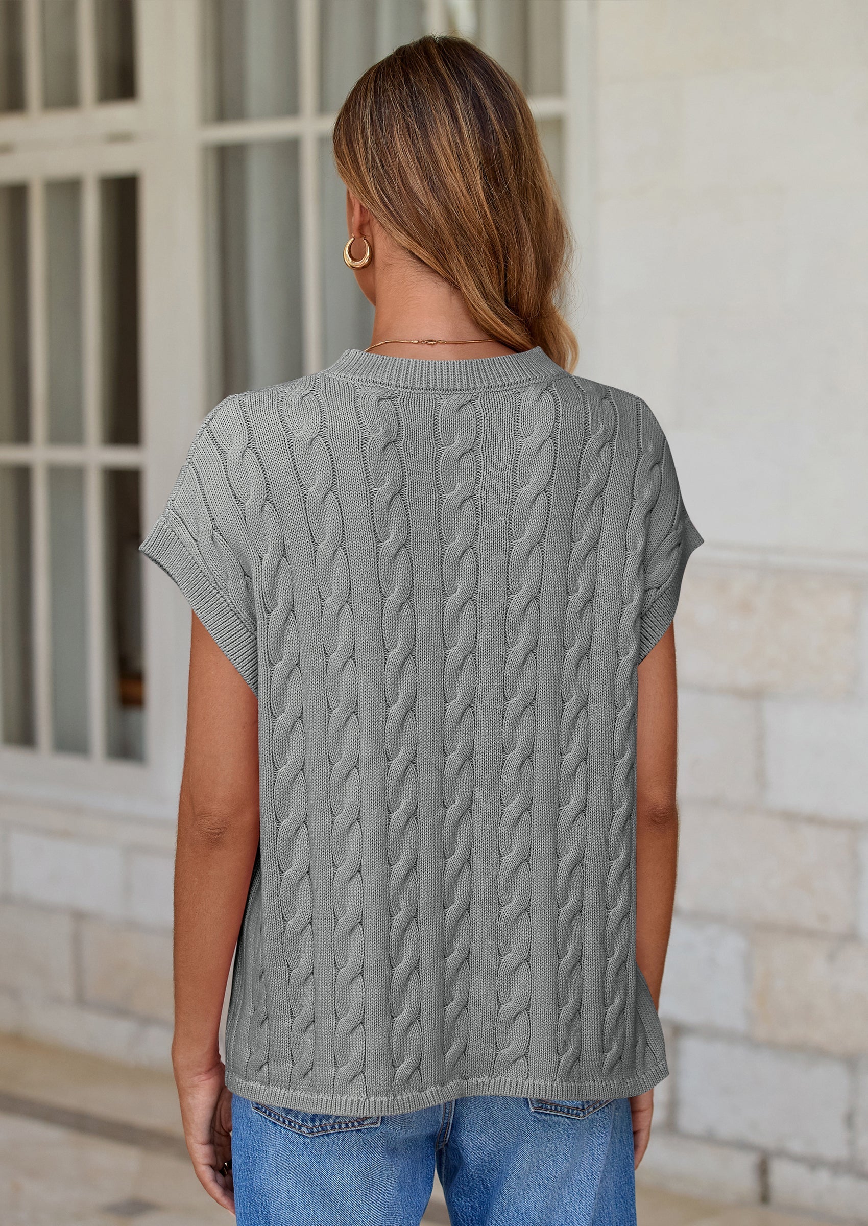 PRETTYGARDEN Women's Sweater Vest Summer Short Sleeve Tops Casual Crewneck Knit Oversized Pullover Trendy Spring Outfits PRETTYGARDEN