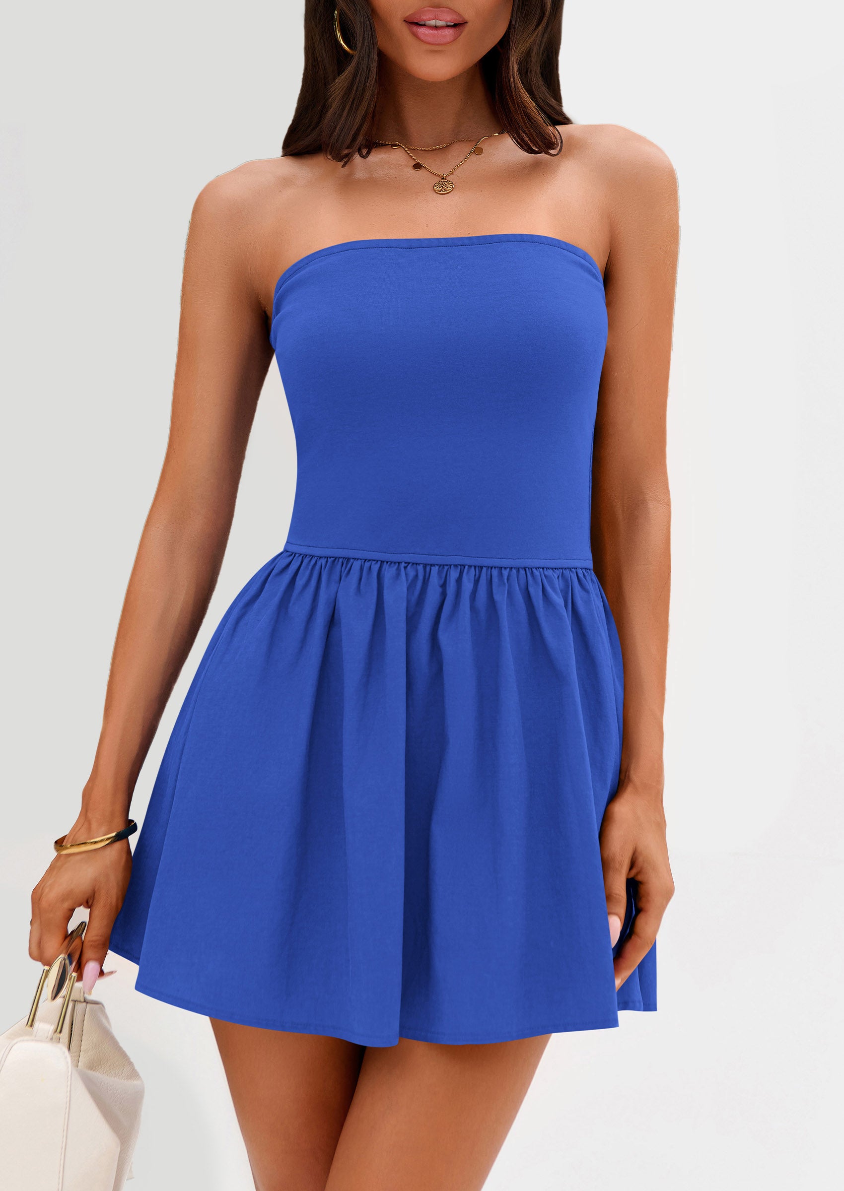 Strapless Casual Tube Top Ruffle A Line Patchwork Mini Dresses Mini Party Dresses