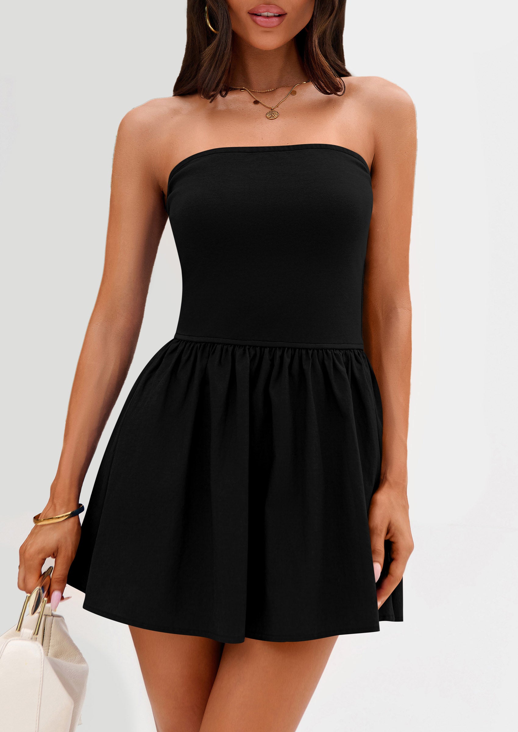 Strapless Casual Tube Top Ruffle A Line Patchwork Mini Dresses Mini Party Dresses