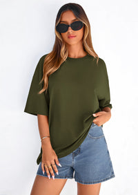 PRETTYGARDEN Women's Spring Going Out Tops Casual Short Sleeve Crewneck Loose Fit Basic Cute Tee Shirts Summer Outfits PRETTYGARDEN