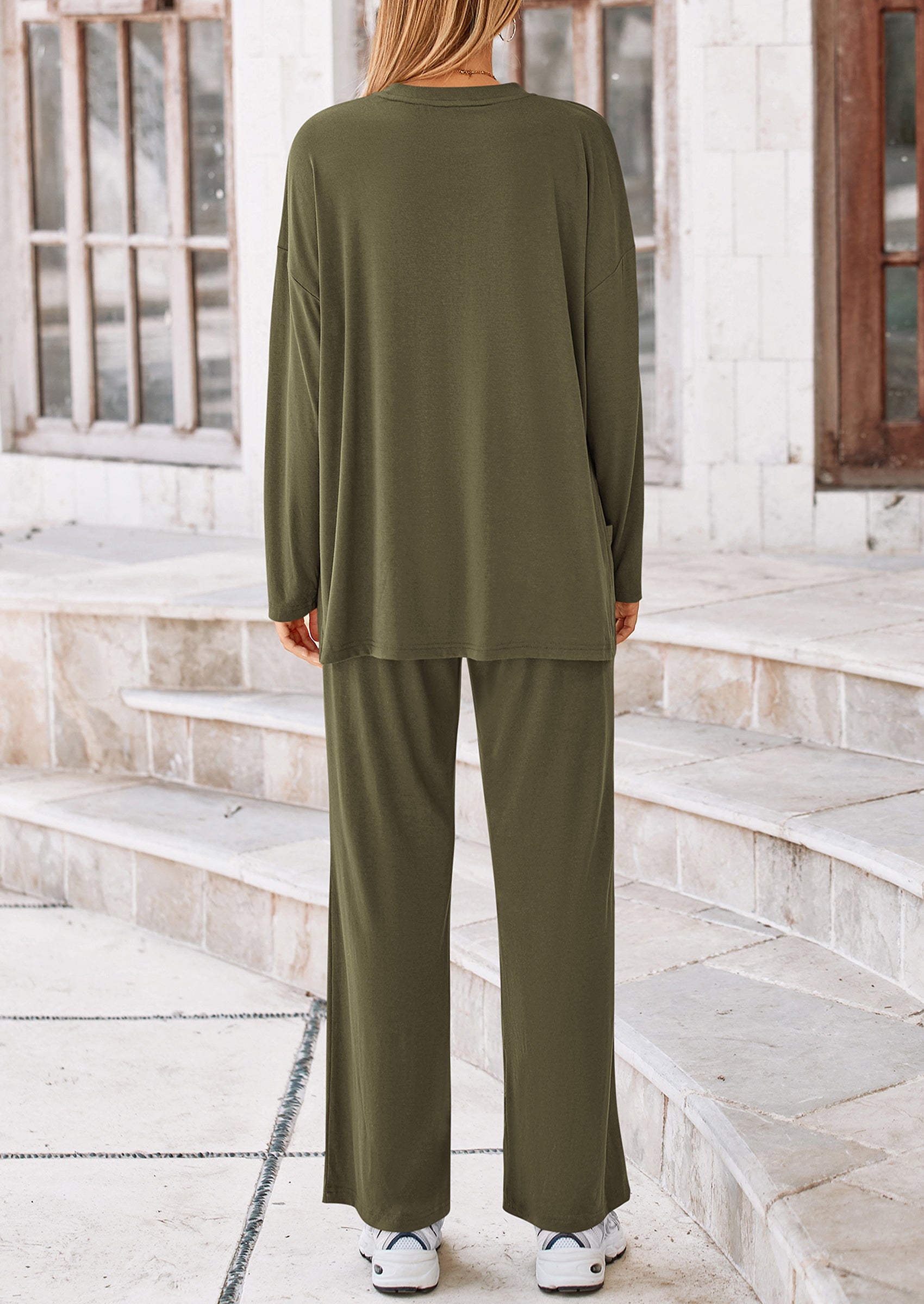 PRETTYGARDEN Women's Two Piece Lounge Sets Matching Long Sleeve Shirts Wide Leg Pants Tracksuits Travel Outfits Fall Clothes