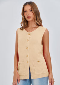 PRETTYGARDEN Women's Knit Sweater Vest Summer Sleeveless Button Down Tank Tops Trendy Business Casual Outfits PRETTYGARDEN