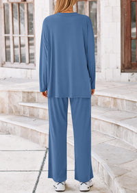 PRETTYGARDEN Women's Two Piece Lounge Sets Matching Long Sleeve Shirts Wide Leg Pants Tracksuits Travel Outfits Fall Clothes