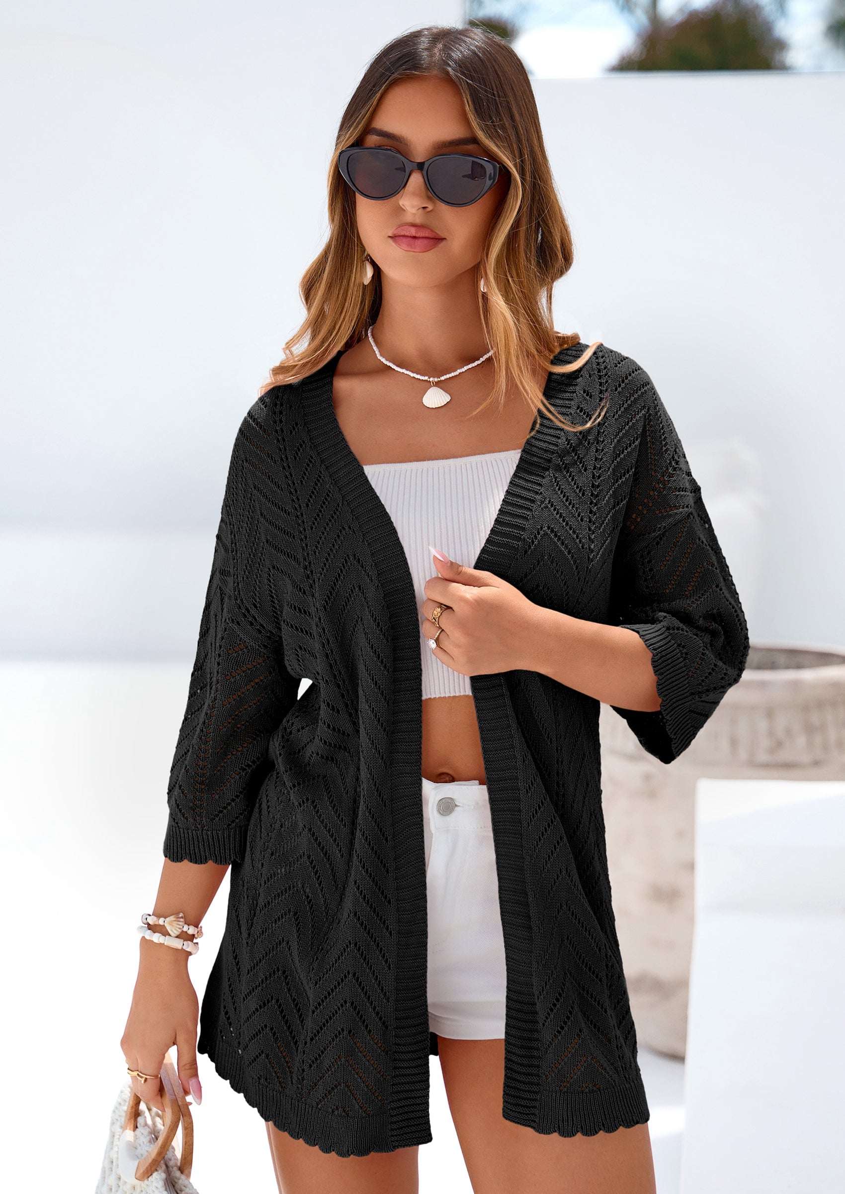 PRETTYGARDEN Summer Cardigan Sweaters for Women Lightweight  Short Sleeve Knit Coverup Spring Beach Vacation Clothes PRETTYGARDEN