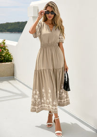 PRETTYGARDEN Women's Summer Boho Maxi Dress Spring Floral Short Sleeve V Neck A Line Flowy Beach Wedding Guest Dresses PRETTYGARDEN