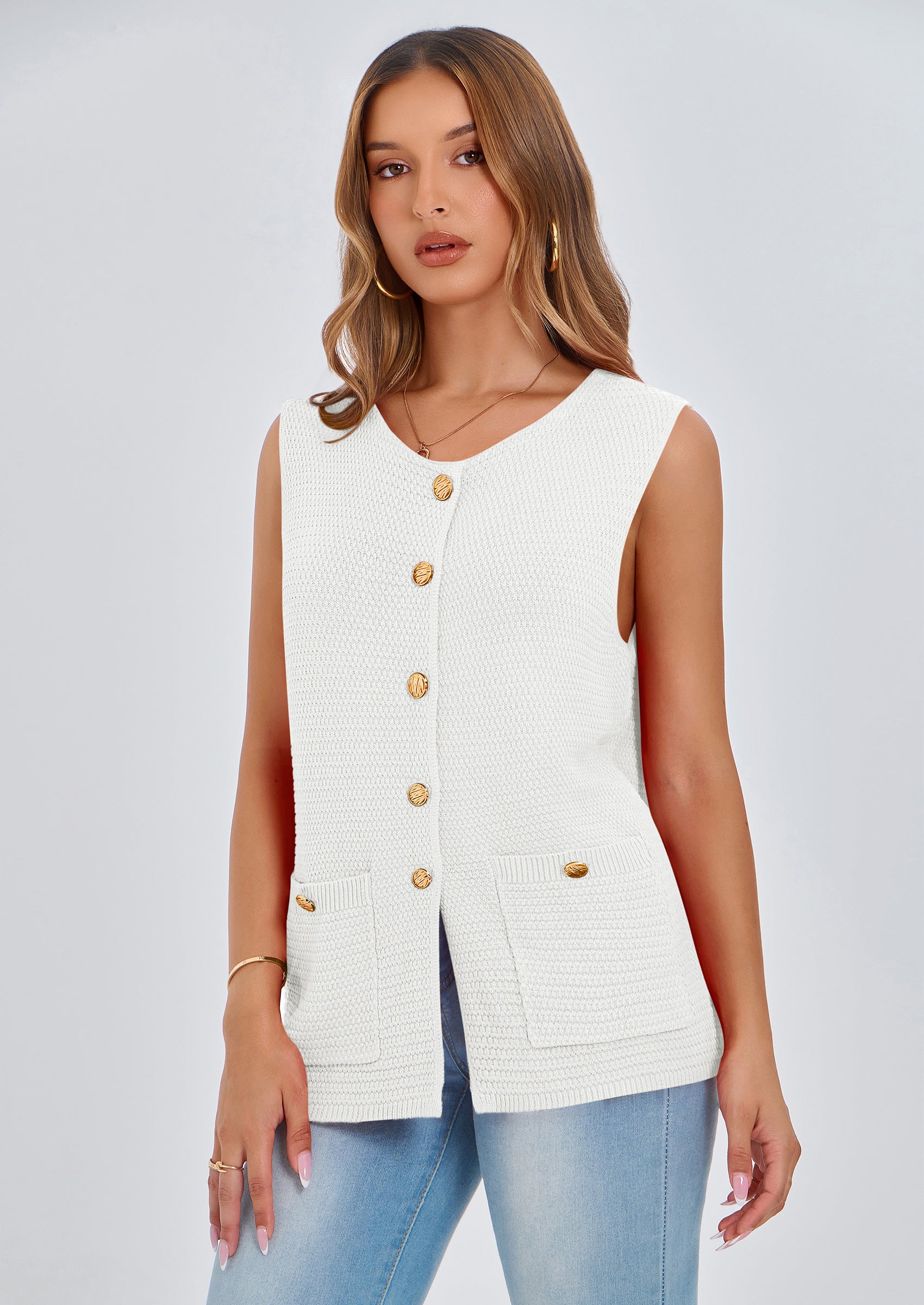 PRETTYGARDEN Women's Knit Sweater Vest Summer Sleeveless Button Down Tank Tops Trendy Business Casual Outfits