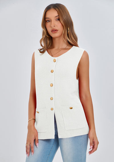 PRETTYGARDEN Women's Knit Sweater Vest Summer Sleeveless Button Down Tank Tops Trendy Business Casual Outfits