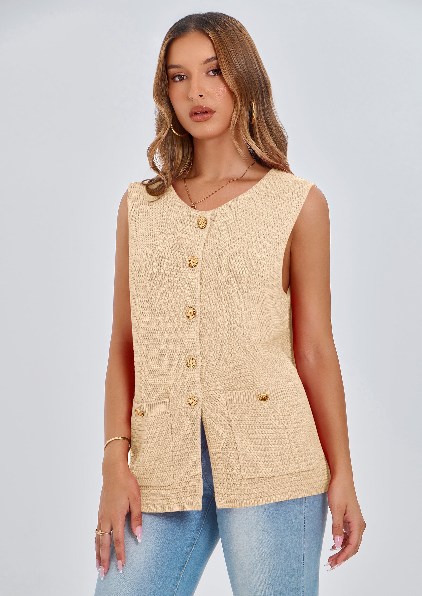 PRETTYGARDEN Women's Knit Sweater Vest Summer Sleeveless Button Down Tank Tops Trendy Business Casual Outfits