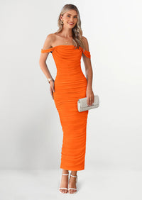 PRETTYGARDEN Womens Off The Shoulder Dress Ruched Bodycon Sleeveless Split Cocktail Party Maxi Dresses