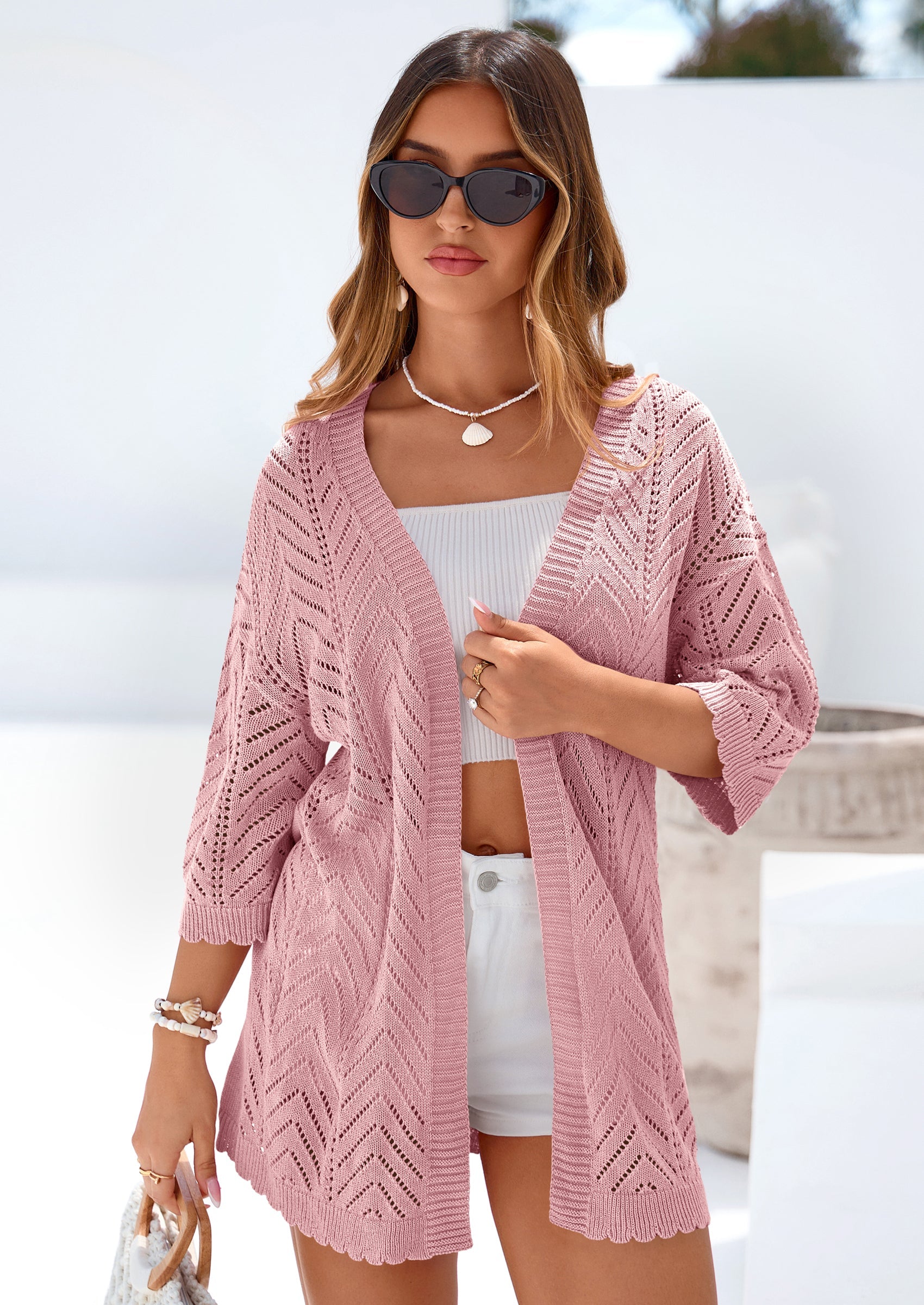 PRETTYGARDEN Summer Cardigan Sweaters for Women Lightweight  Short Sleeve Knit Coverup Spring Beach Vacation Clothes PRETTYGARDEN