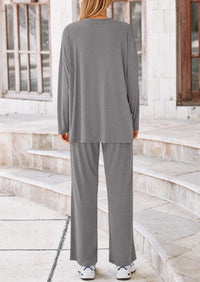 PRETTYGARDEN Women's Two Piece Lounge Sets Matching Long Sleeve Shirts Wide Leg Pants Tracksuits Travel Outfits Fall Clothes