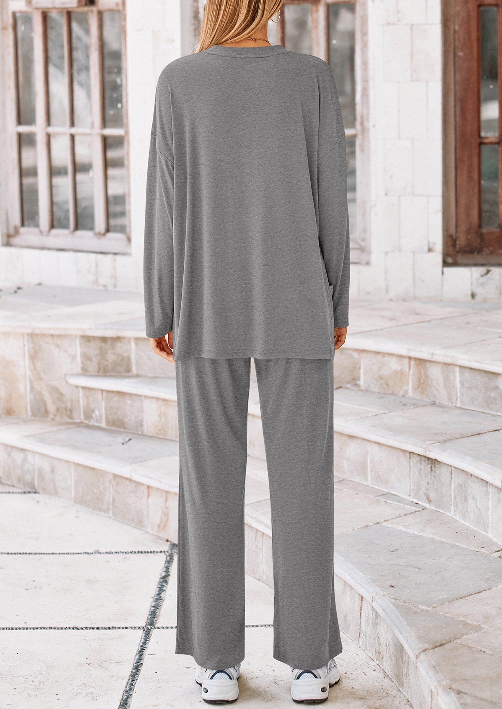 PRETTYGARDEN Women's Two Piece Lounge Sets Matching Long Sleeve Shirts Wide Leg Pants Tracksuits Travel Outfits Fall Clothes