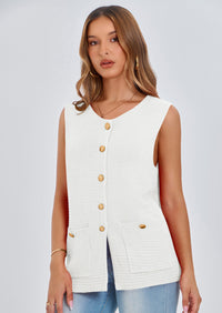 PRETTYGARDEN Women's Knit Sweater Vest Summer Sleeveless Button Down Tank Tops Trendy Business Casual Outfits PRETTYGARDEN