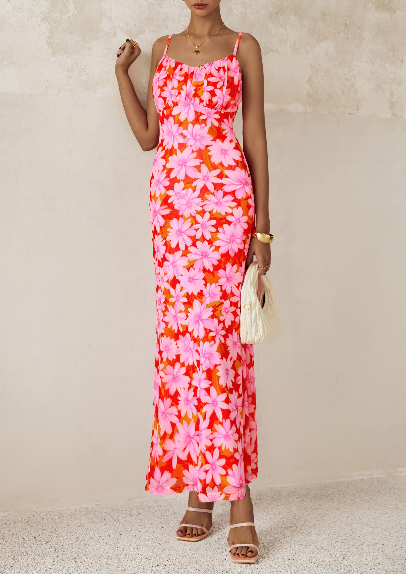 PRETTYGARDEN Women's Bodycon Maxi Dress Floral Sundress Sleeveless Spaghetti Strap Cocktail Party Dress