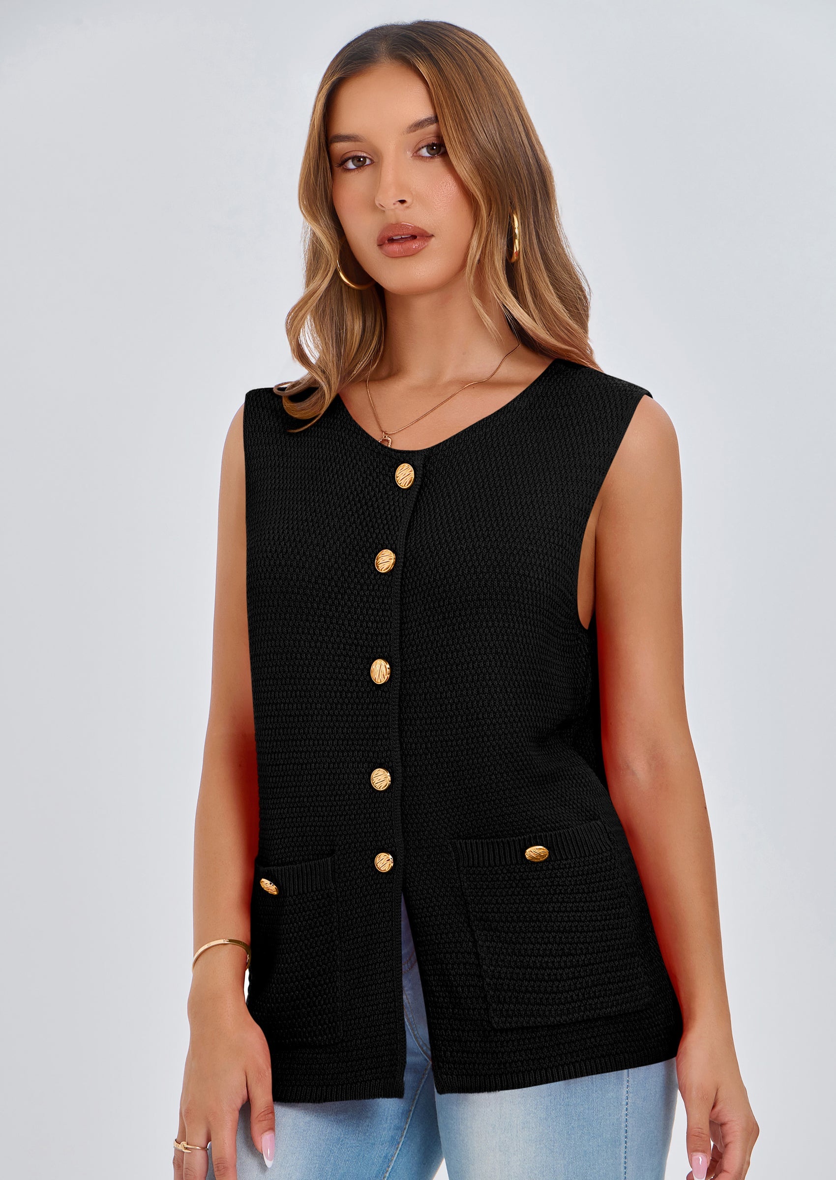 PRETTYGARDEN Women's Knit Sweater Vest Summer Sleeveless Button Down Tank Tops Trendy Business Casual Outfits PRETTYGARDEN