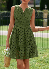 PRETTYGARDEN Women's Summer Dresses Sleeveless V Neck Eyelet Hollow Out Swing A Line Beach Vacation Sun Dress