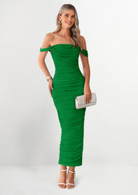 PRETTYGARDEN Womens Off The Shoulder Dress Ruched Bodycon Sleeveless Split Cocktail Party Maxi Dresses