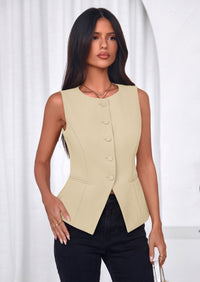 PRETTYGARDEN Womens Vests Top Trendy 2026 Spring Sleeveless Blazer Suit Summer Business Casual Work Button Down Waistcoat PRETTYGARDEN