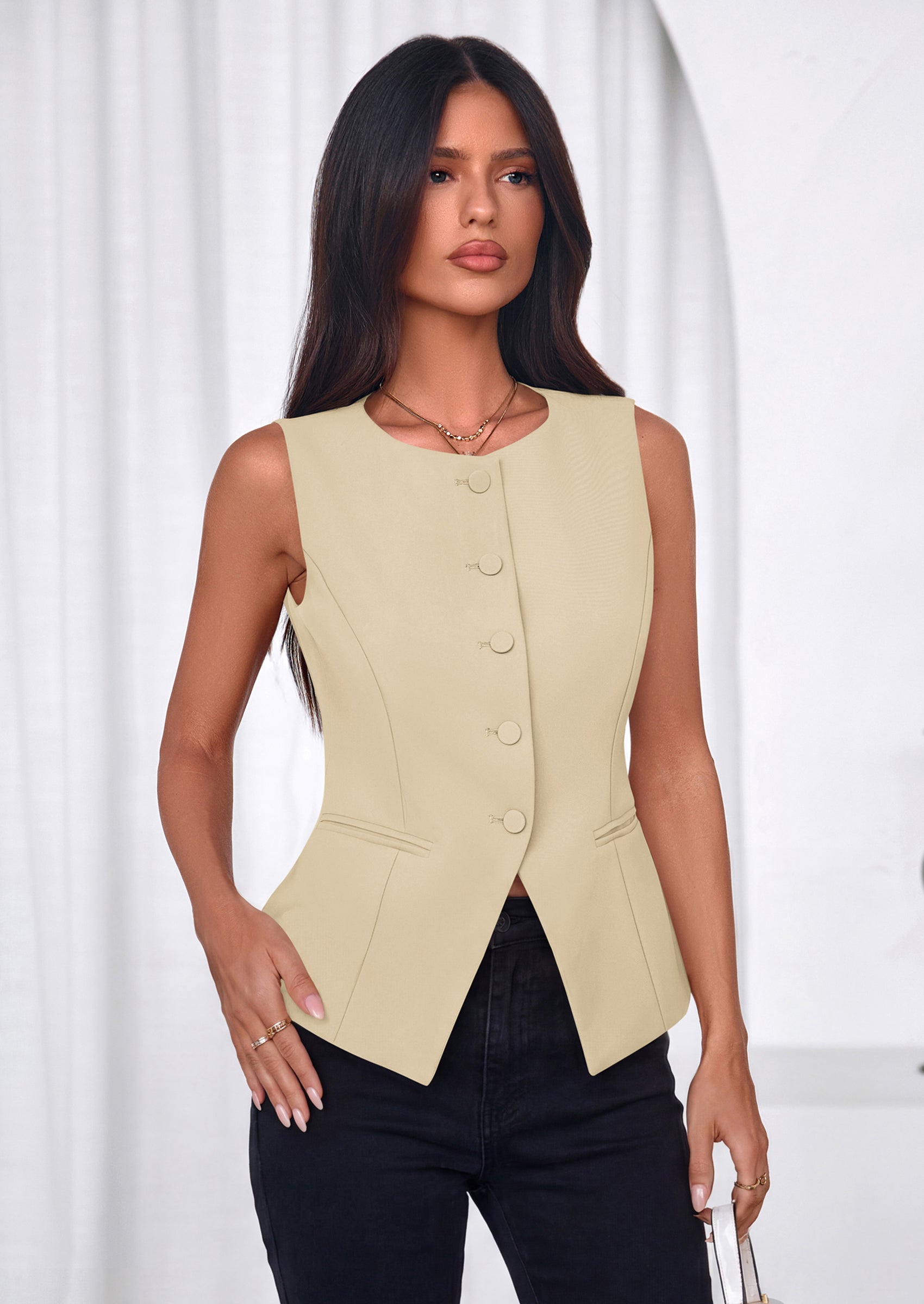 PRETTYGARDEN Womens Vests Top Trendy 2026 Spring Sleeveless Blazer Suit Summer Business Casual Work Button Down Waistcoat PRETTYGARDEN