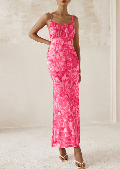 PRETTYGARDEN Women's Bodycon Maxi Dress Floral Sundress Sleeveless Spaghetti Strap Cocktail Party Dress