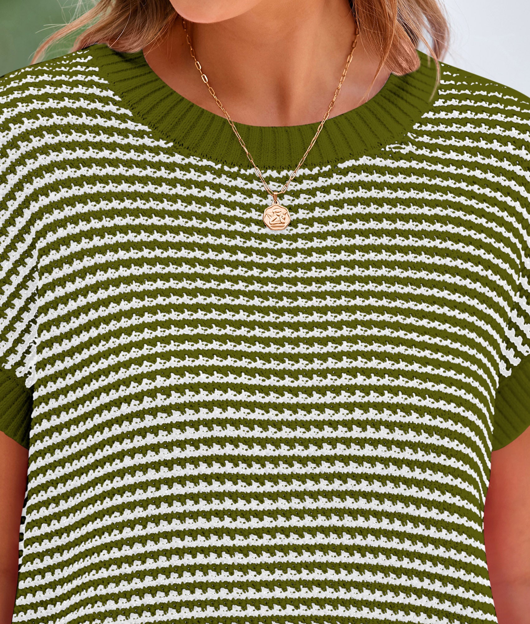 PRETTYGARDEN Womens Short Sleeve Sweater Spring Summer Round Neck Striped Pullover Cap Sleeve Knit Sweater Vest Tops