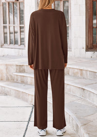 PRETTYGARDEN Women's Two Piece Lounge Sets Matching Long Sleeve Shirts Wide Leg Pants Tracksuits Travel Outfits Fall Clothes