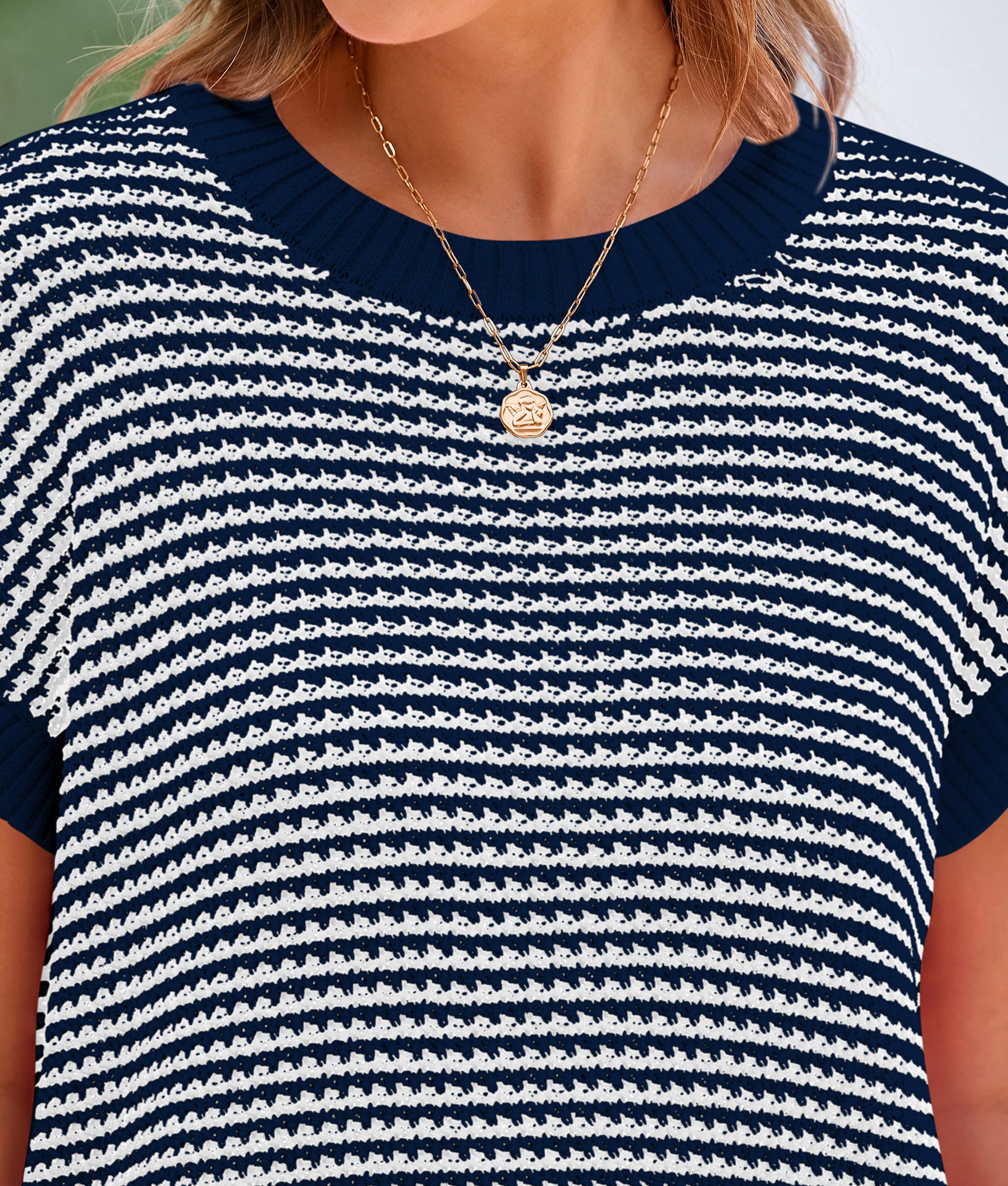 PRETTYGARDEN Womens Short Sleeve Sweater Spring Summer Round Neck Striped Pullover Cap Sleeve Knit Sweater Vest Tops