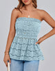 Women's Boho Tube Tops 2025 Summer Strapless Off Shoulder Eyelet Smocked Peplum Trendy Going Out Bandeau Top