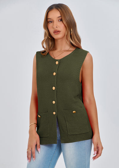 PRETTYGARDEN Women's Knit Sweater Vest Summer Sleeveless Button Down Tank Tops Trendy Business Casual Outfits